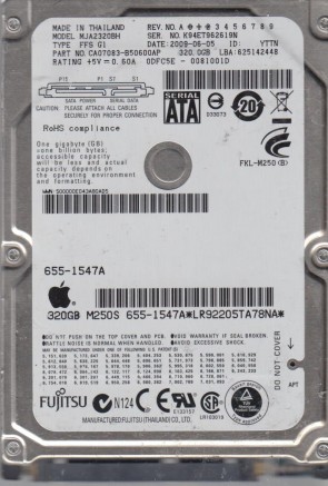 MJA2320BH FFS G1 Fujitsu 320GB SATA 2.5 Inch Hard Drive